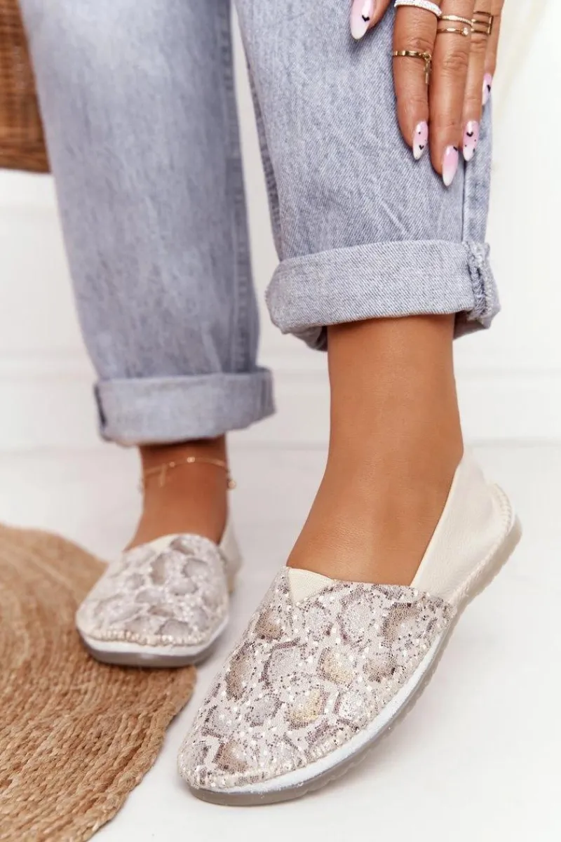 Sale Damskie Skórzane Baleriny Beżowo-Złote 01930-81 Damskie Baleriny Skórzane|Baleriny Klasyczne