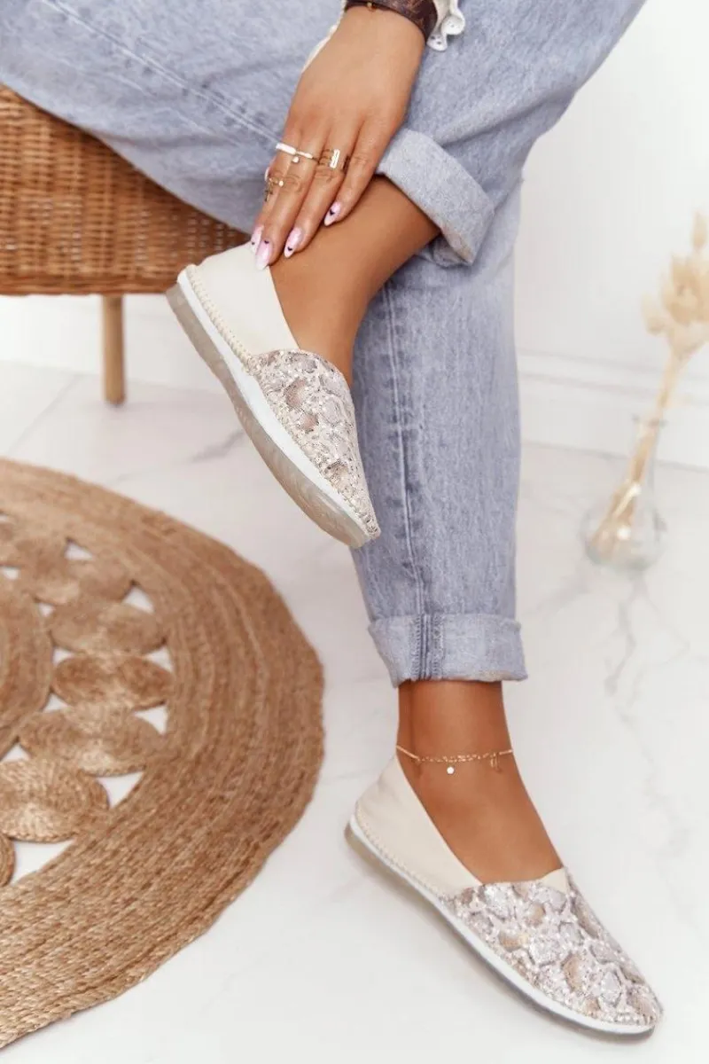 Sale Damskie Skórzane Baleriny Beżowo-Złote 01930-81 Damskie Baleriny Skórzane|Baleriny Klasyczne