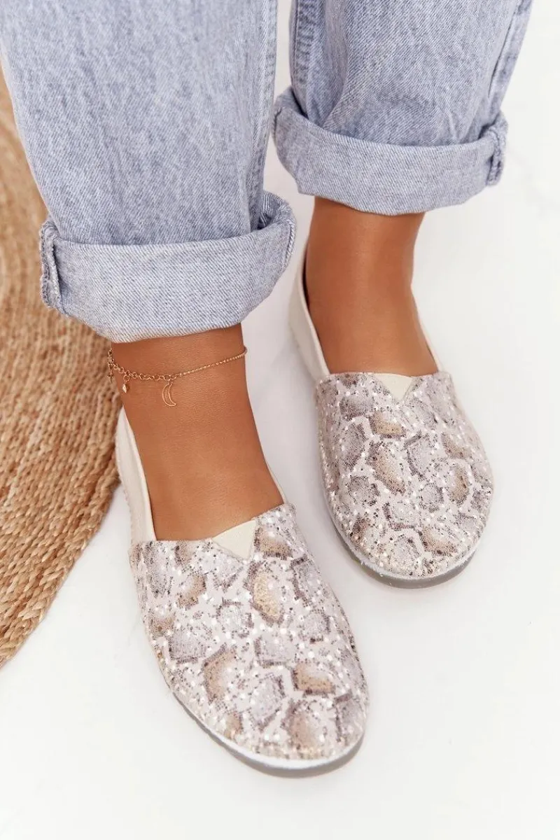 Sale Damskie Skórzane Baleriny Beżowo-Złote 01930-81 Damskie Baleriny Skórzane|Baleriny Klasyczne