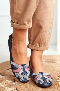 Discount Damskie Skórzane Baleriny Granatowe 01358-27 Damskie Baleriny Skórzane|Baleriny Klasyczne