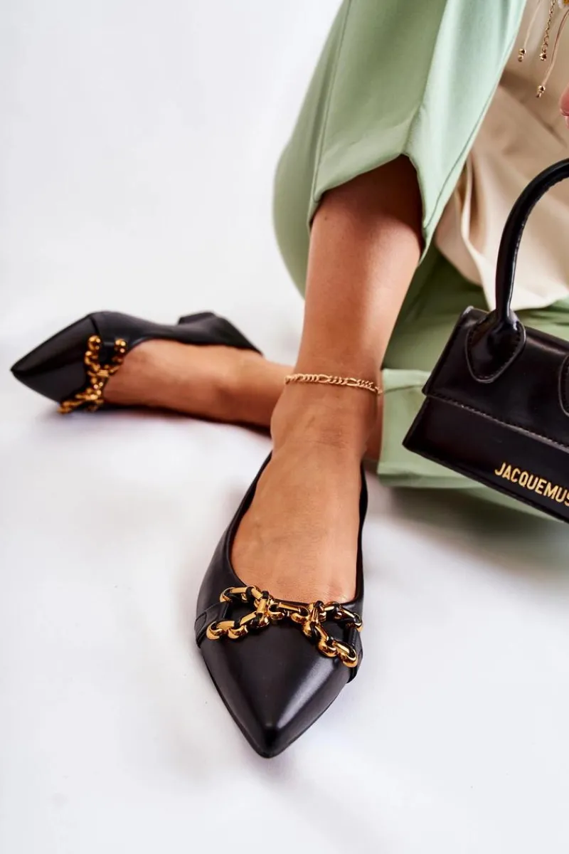 Baleriny Klasyczne>Boto Damskie Skórzane Baleriny W Szpic Z Ozdobą Czarne Carlos