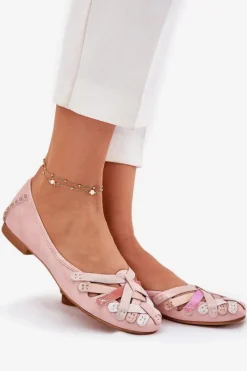 Outlet Damskie Skórzane Baleriny 01358-51 Różowe Damskie Baleriny Skórzane|Baleriny Klasyczne