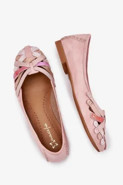 Outlet Damskie Skórzane Baleriny 01358-51 Różowe Damskie Baleriny Skórzane|Baleriny Klasyczne