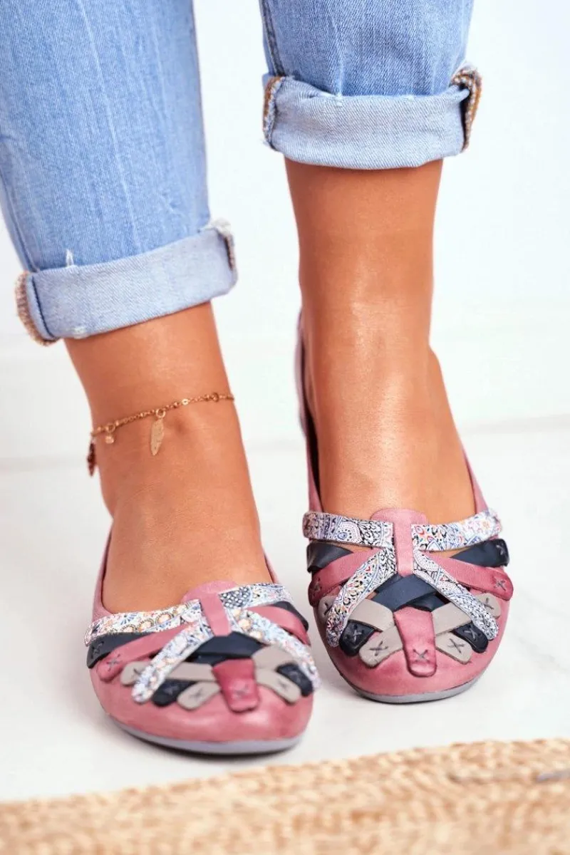 Online Damskie Skórzane Baleriny Różowe 01358-15 Damskie Baleriny Skórzane|Baleriny Klasyczne