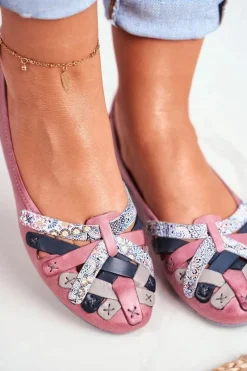 Online Damskie Skórzane Baleriny Różowe 01358-15 Damskie Baleriny Skórzane|Baleriny Klasyczne