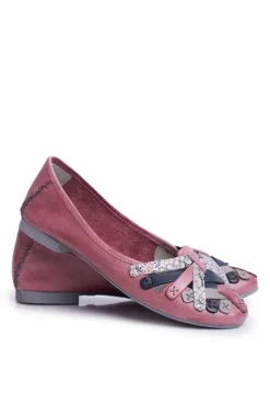 Online Damskie Skórzane Baleriny Różowe 01358-15 Damskie Baleriny Skórzane|Baleriny Klasyczne