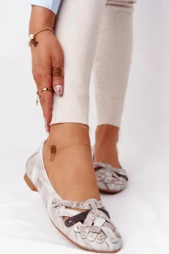 Discount Maciejka Damskie Skórzane Baleriny 01358-44 Brudny Beż