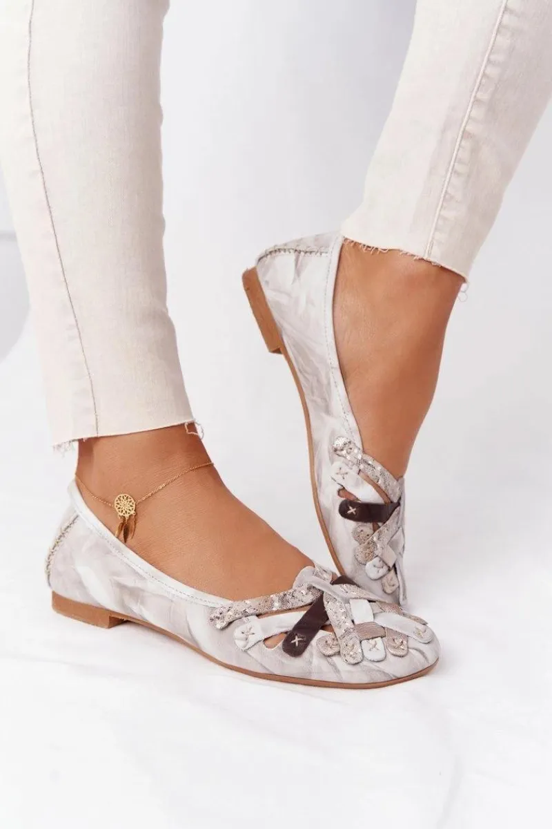 Discount Maciejka Damskie Skórzane Baleriny 01358-44 Brudny Beż