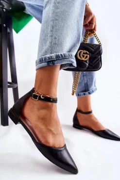 Sandały Płaskie|Baleriny Klasyczne>Boto Damskie Skórzane Baleriny Sandały W Szpic Czarne Caprise