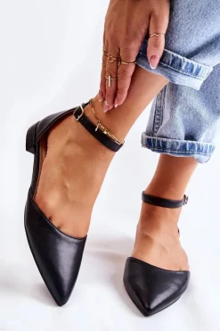 Sandały Płaskie|Baleriny Klasyczne>Boto Damskie Skórzane Baleriny Sandały W Szpic Czarne Caprise