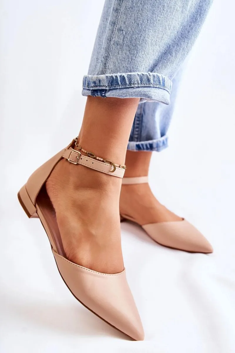 Hot Damskie Skórzane Baleriny Sandały W Szpic Beżowe Caprise Damskie Sandały Płaskie|Baleriny Klasyczne