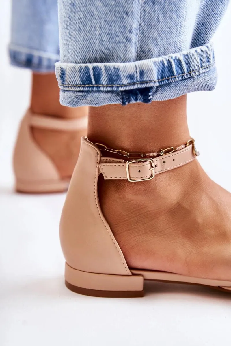 Hot Damskie Skórzane Baleriny Sandały W Szpic Beżowe Caprise Damskie Sandały Płaskie|Baleriny Klasyczne