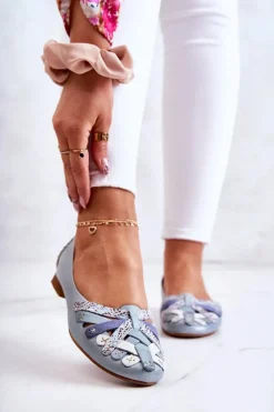 Discount Maciejka Damskie Skórzane Baleriny 01358-34 Jasnoniebieskie