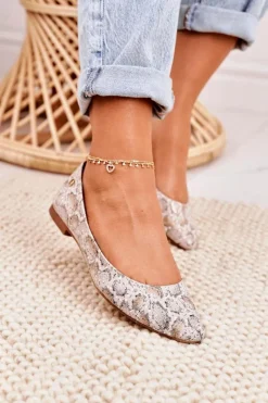 Baleriny Skórzane|Baleriny Klasyczne>Maciejka Damskie Skórzane Baleriny Złoto Beżowe 04100-22