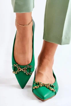 Hot Boto Damskie Skórzane Baleriny W Szpic Z Ozdobą Zielone Carlos