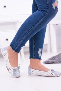 Hot Boto Damskie Skórzane Białe Ażurowe Balerinki Erdola