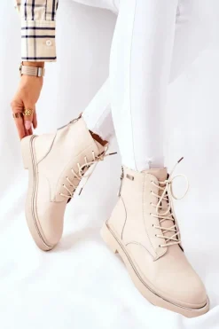 Hot GOE Damskie Skórzane Botki II2N4015 Beżowe