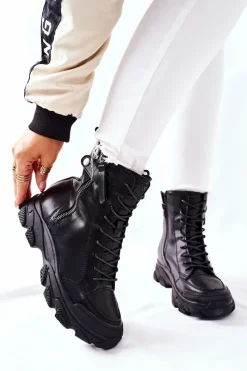 Outlet GOE Damskie Skórzane Botki II2N4031 Czarne