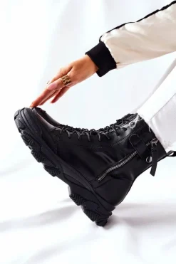 Outlet GOE Damskie Skórzane Botki II2N4031 Czarne