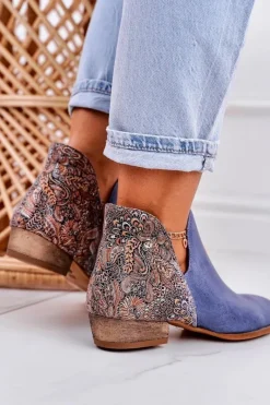 Outlet Maciejka Damskie Skórzane Botki Granatowe 04091-27