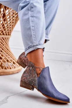 Outlet Maciejka Damskie Skórzane Botki Granatowe 04091-27