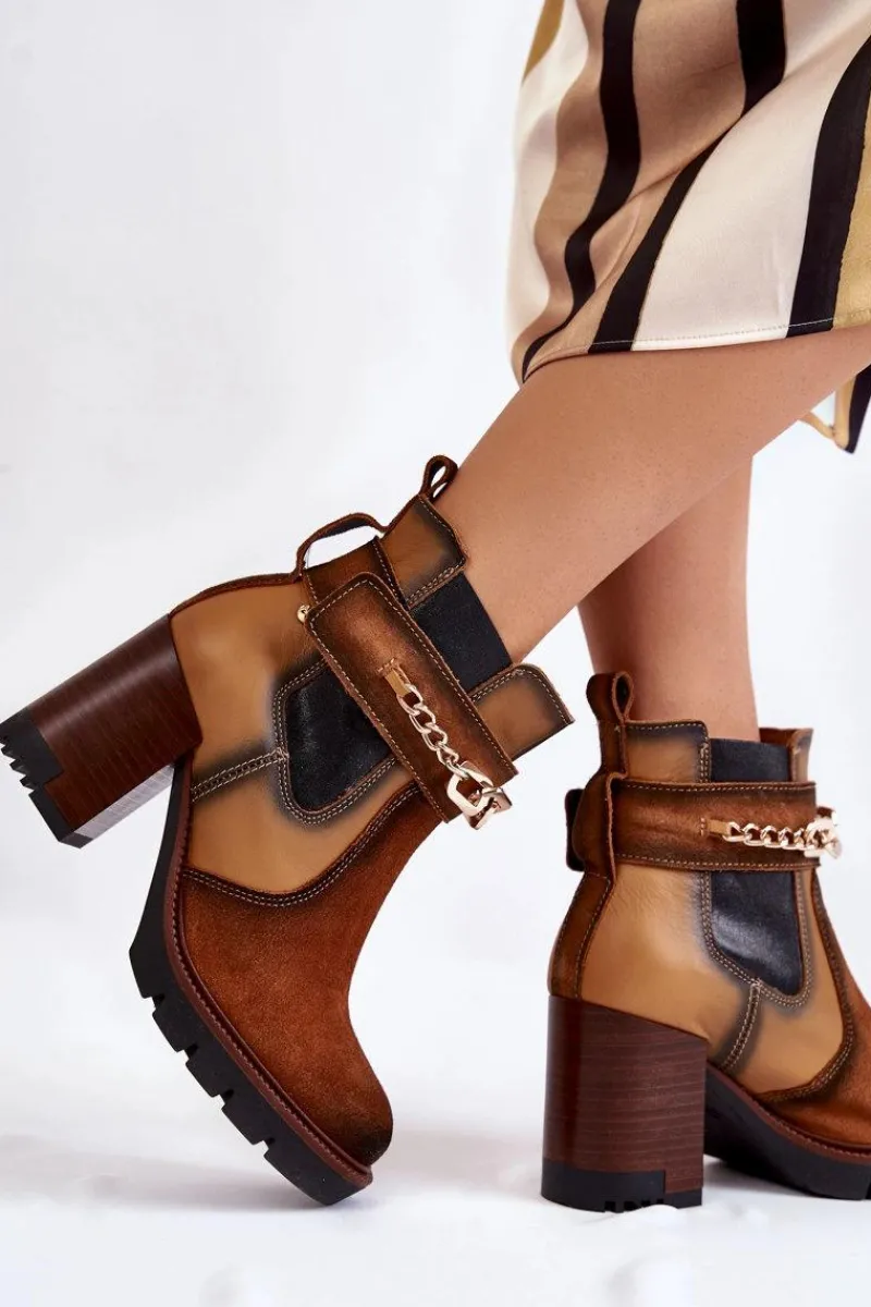 Hot Damskie Skórzane Botki 05781-29 Rude Damskie Botki Maciejka|Damskie Trapery