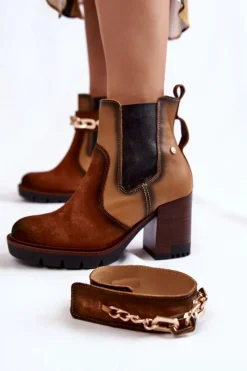 Hot Damskie Skórzane Botki 05781-29 Rude Damskie Botki Maciejka|Damskie Trapery