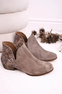 Clearance Damskie Skórzane Botki Beżowe 04091-04 Damskie Botki Wiosenne|Botki Maciejka