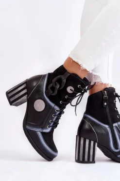 Clearance Maciejka Damskie Skórzane Botki 05599-01 Czarne