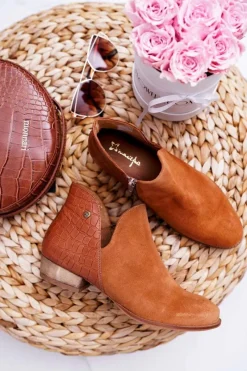 Botki Wiosenne|Botki Maciejka>Maciejka Damskie Skórzane Botki Rude Wzór Zwierzęcy 04091-29