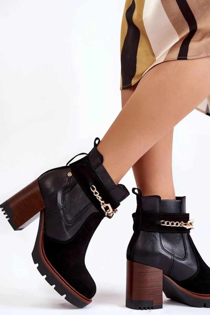 Discount Damskie Skórzane Botki 05781-01 Czarne Damskie Botki Ocieplane|Botki Maciejka