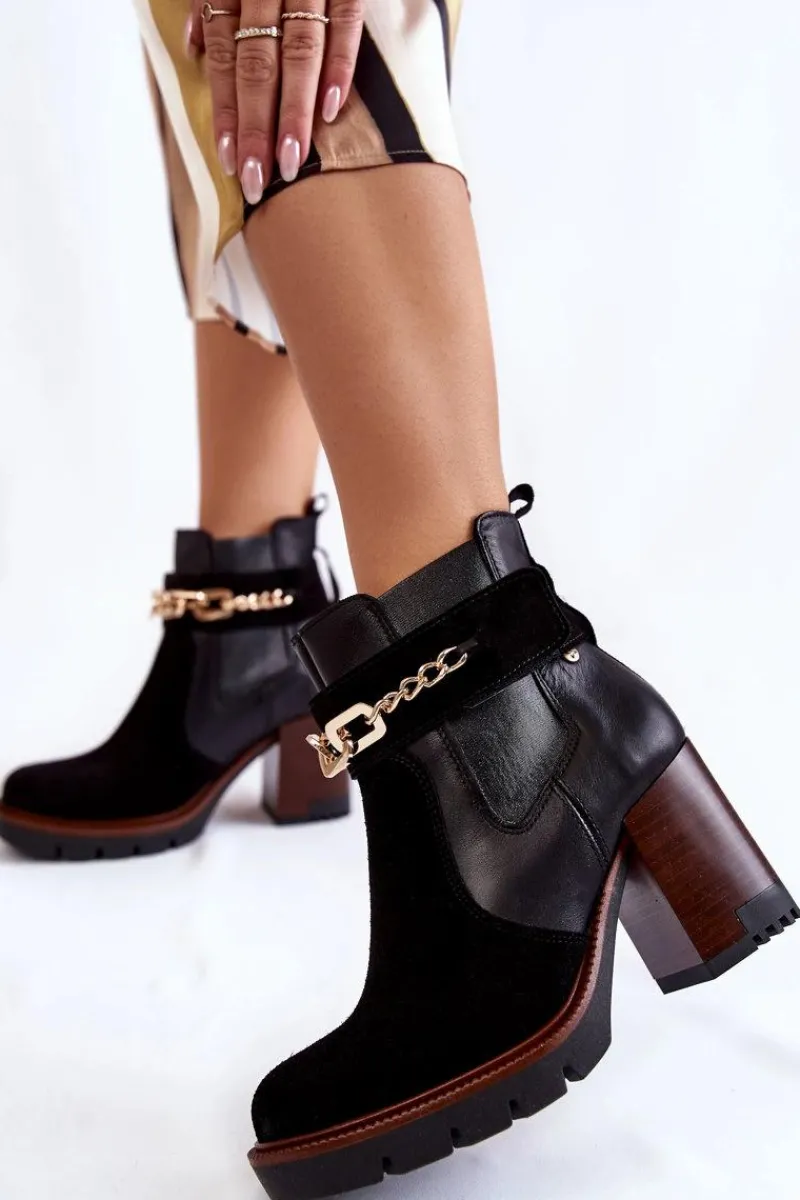 Discount Damskie Skórzane Botki 05781-01 Czarne Damskie Botki Ocieplane|Botki Maciejka