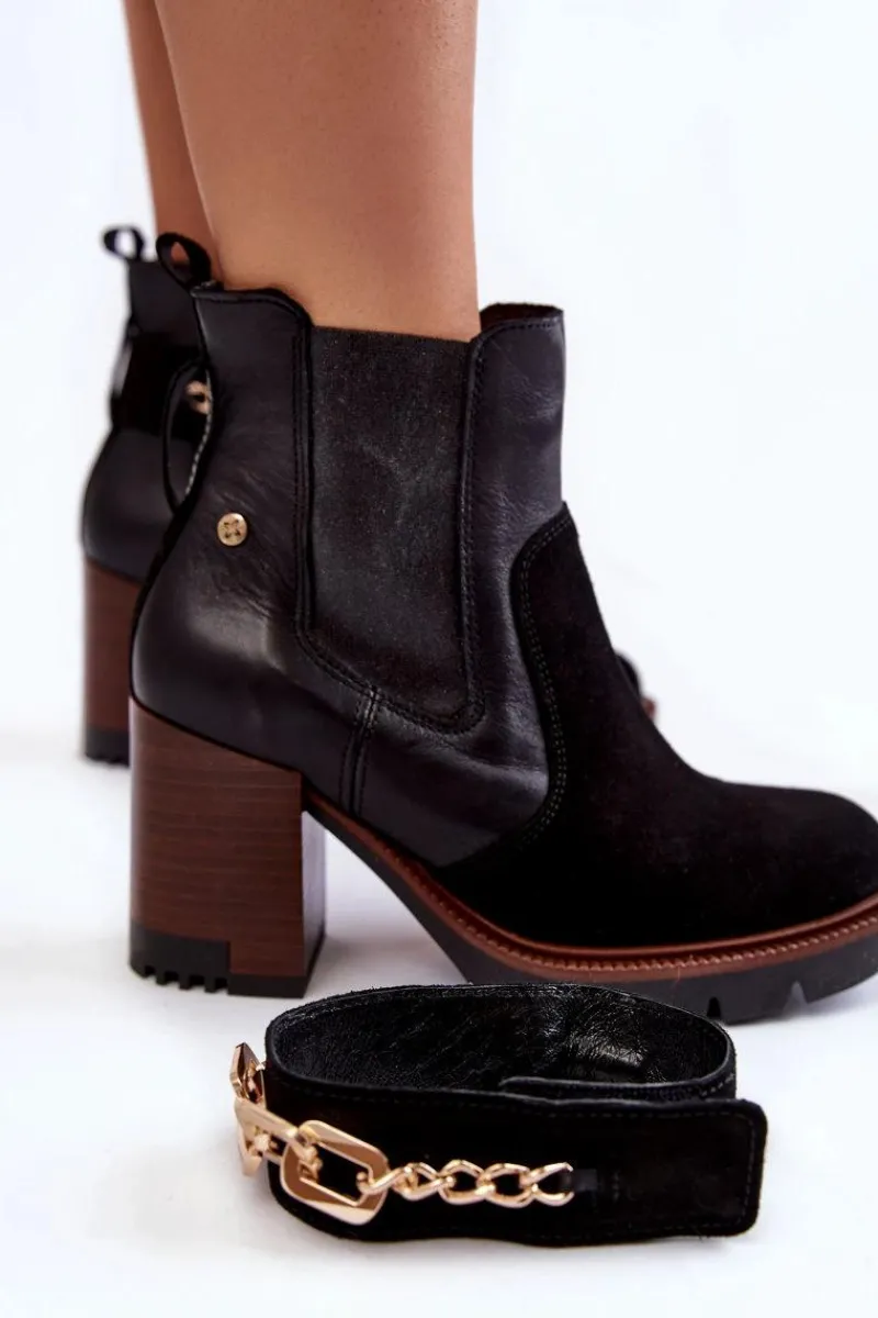 Discount Damskie Skórzane Botki 05781-01 Czarne Damskie Botki Ocieplane|Botki Maciejka