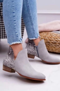 Online Damskie Skórzane Botki Szare 04091-03 Damskie Botki Wiosenne|Botki Maciejka