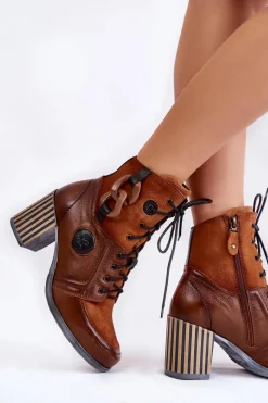 Online Maciejka Damskie Skórzane Botki 05599-29 Brązowe