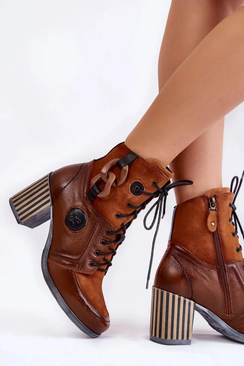 Online Maciejka Damskie Skórzane Botki 05599-29 Brązowe