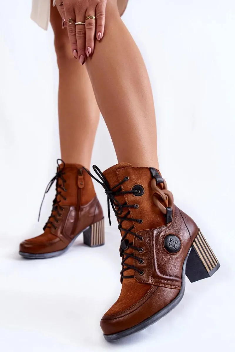 Online Maciejka Damskie Skórzane Botki 05599-29 Brązowe