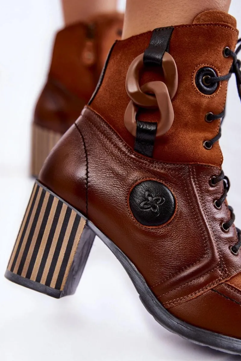 Online Maciejka Damskie Skórzane Botki 05599-29 Brązowe