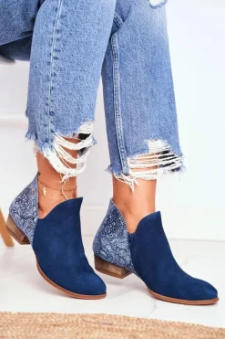 Botki Wiosenne|Botki Maciejka>Maciejka Damskie Skórzane Botki Granatowe 04091-47