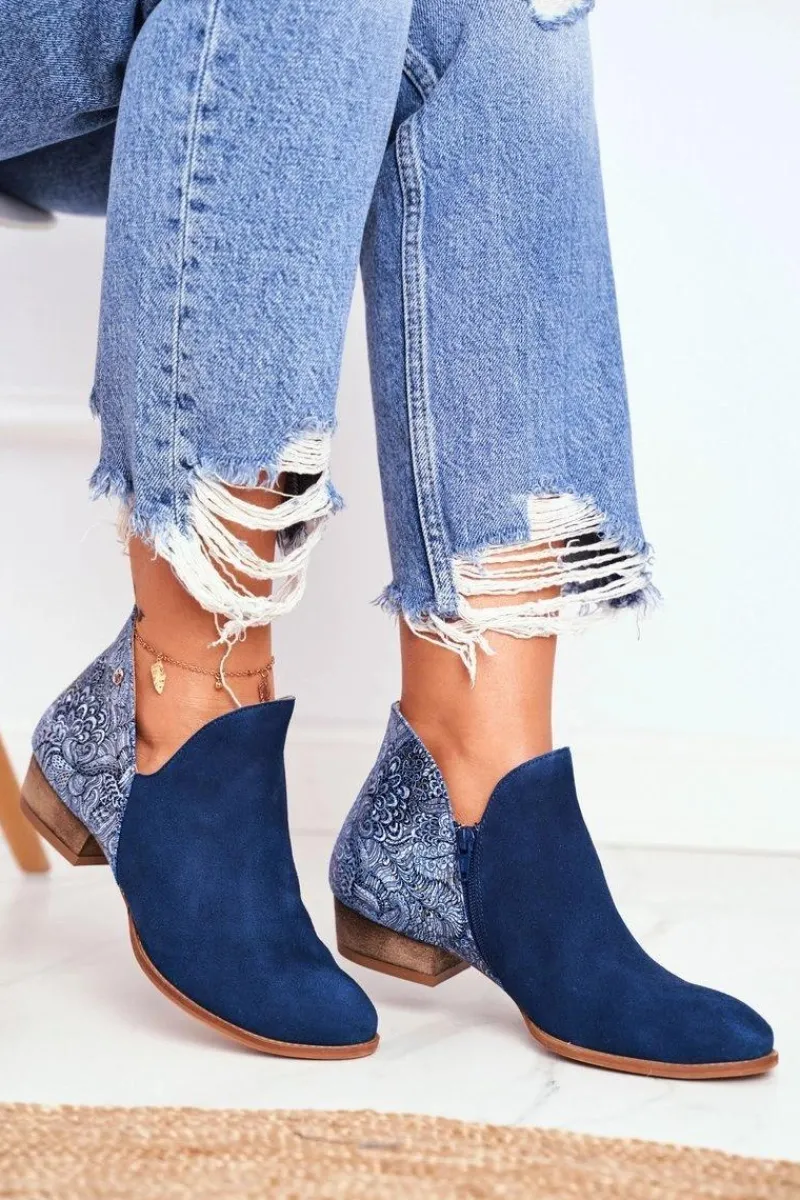 Botki Wiosenne|Botki Maciejka>Maciejka Damskie Skórzane Botki Granatowe 04091-47