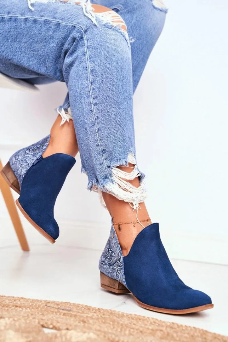 Botki Wiosenne|Botki Maciejka>Maciejka Damskie Skórzane Botki Granatowe 04091-47