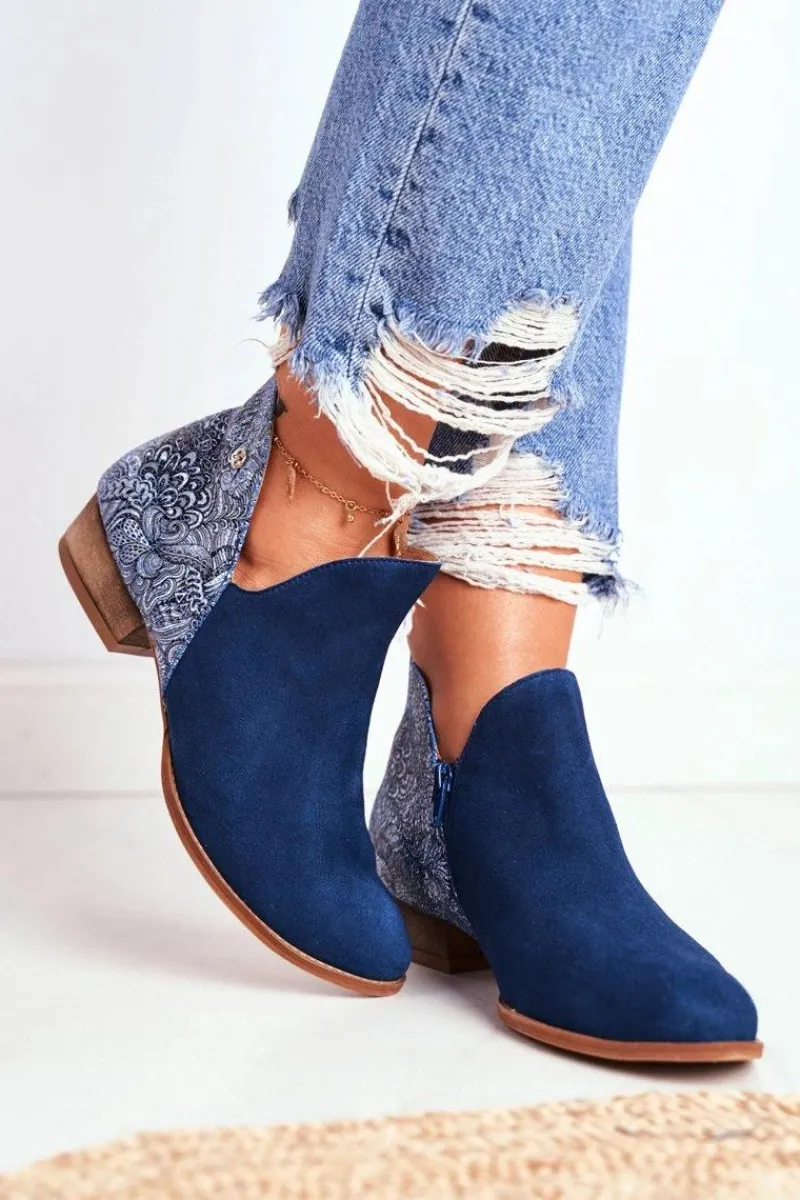 Botki Wiosenne|Botki Maciejka>Maciejka Damskie Skórzane Botki Granatowe 04091-47