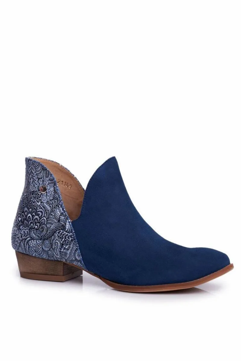 Botki Wiosenne|Botki Maciejka>Maciejka Damskie Skórzane Botki Granatowe 04091-47