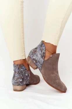 Hot Damskie Skórzane Botki Ciemny Beż 04091-65 Damskie Botki Wiosenne|Botki Maciejka