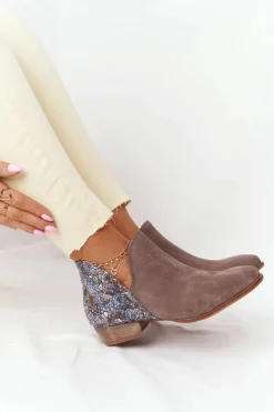 Hot Damskie Skórzane Botki Ciemny Beż 04091-65 Damskie Botki Wiosenne|Botki Maciejka