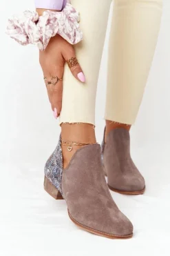 Hot Damskie Skórzane Botki Ciemny Beż 04091-65 Damskie Botki Wiosenne|Botki Maciejka