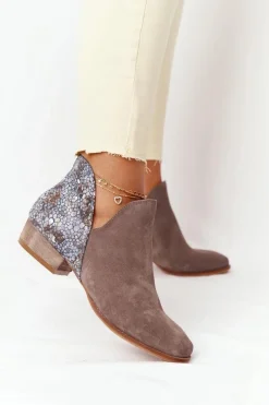 Hot Damskie Skórzane Botki Ciemny Beż 04091-65 Damskie Botki Wiosenne|Botki Maciejka