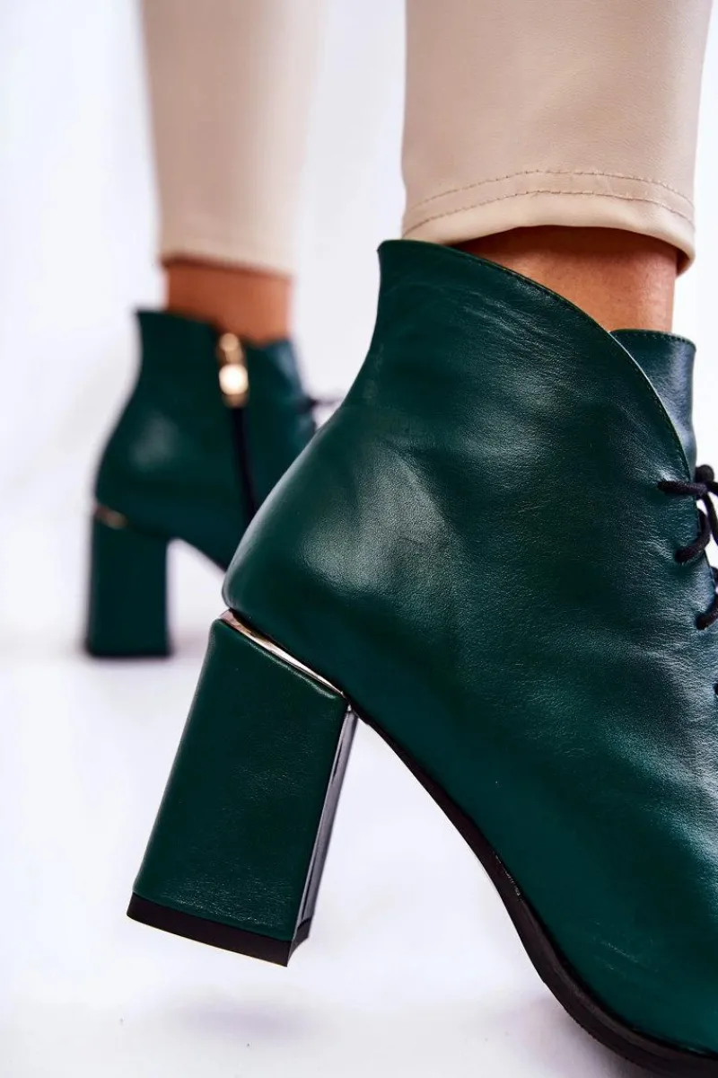 Botki Sznurowane|Botki Na Słupku>Boto Damskie Skórzane Botki Na Słupku Zielone Carrice