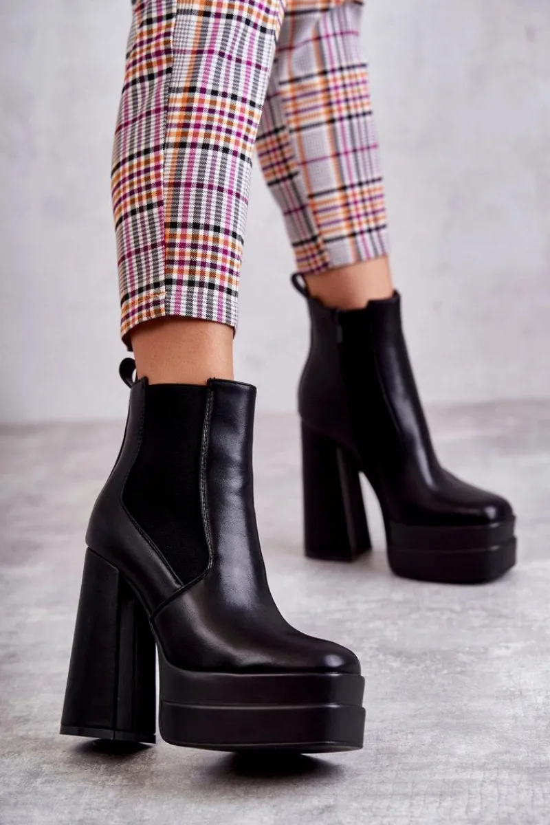 Sale Damskie Skórzane Botki Na Masywnym Obcasie Czarne Jones Damskie Botki Na Słupku|Czarne Botki