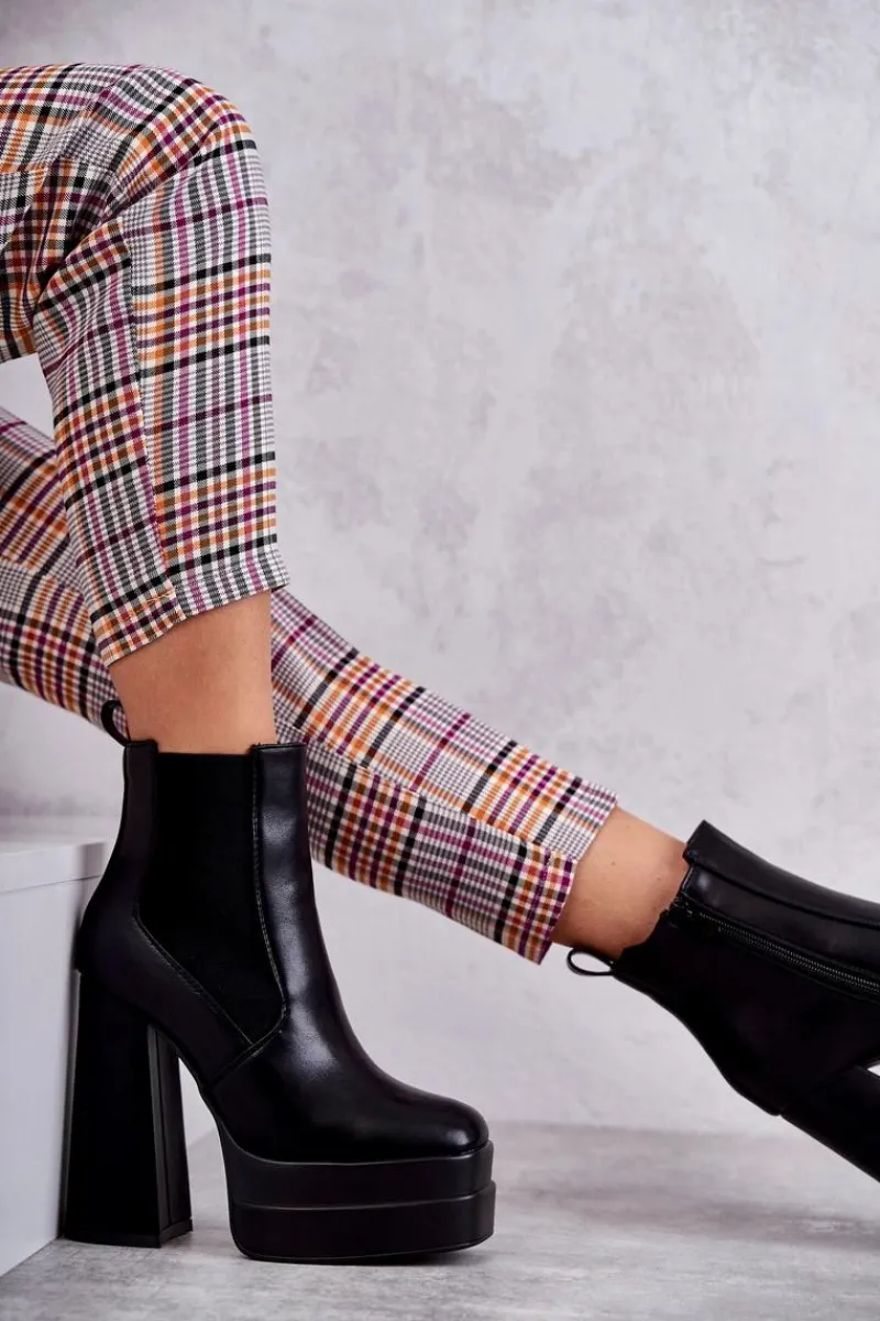 Sale Damskie Skórzane Botki Na Masywnym Obcasie Czarne Jones Damskie Botki Na Słupku|Czarne Botki